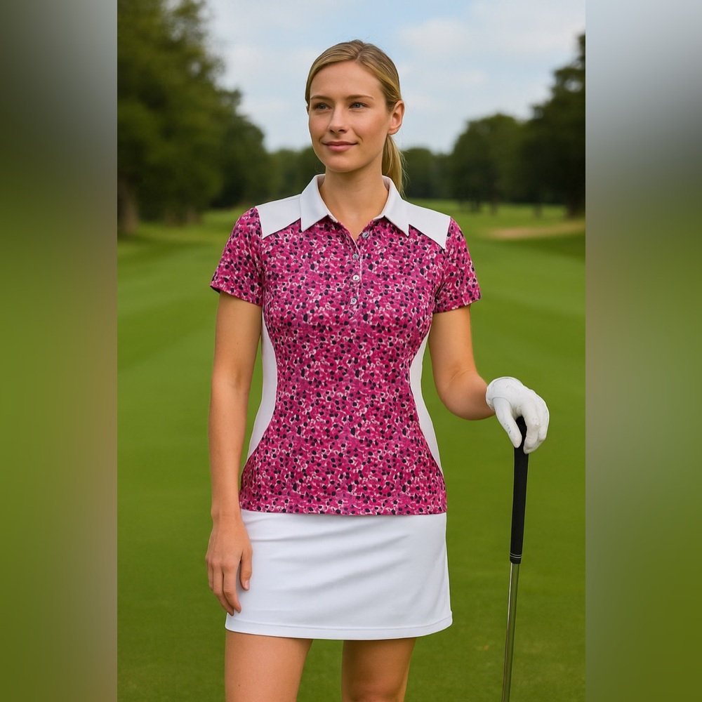 🏌️‍♀️ NWT Green Lamb Women’s Golf Polo Shirt Pink Abstract Print XS 4 Quick Dri